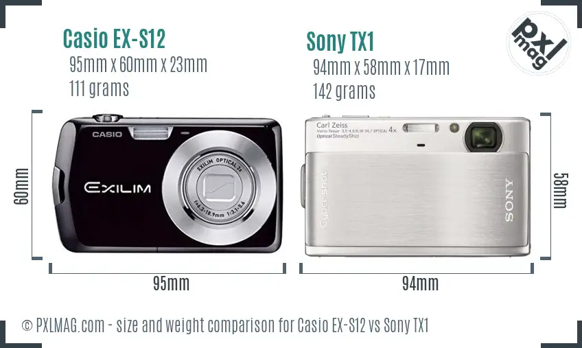 Casio EX-S12 vs Sony TX1 size comparison