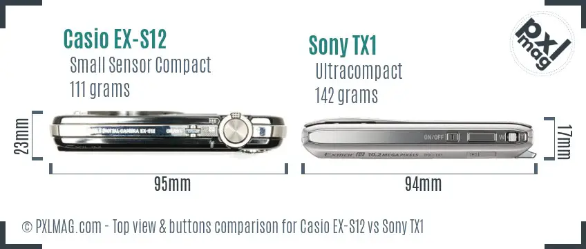 Casio EX-S12 vs Sony TX1 top view buttons comparison