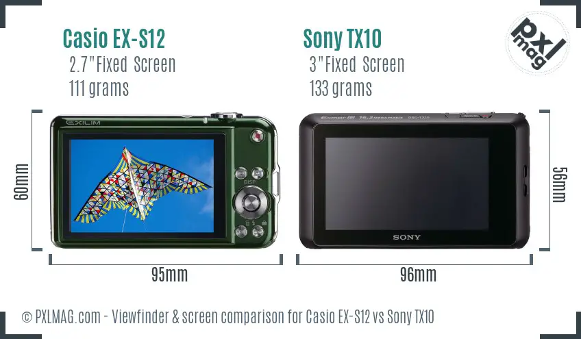 Casio EX-S12 vs Sony TX10 Screen and Viewfinder comparison