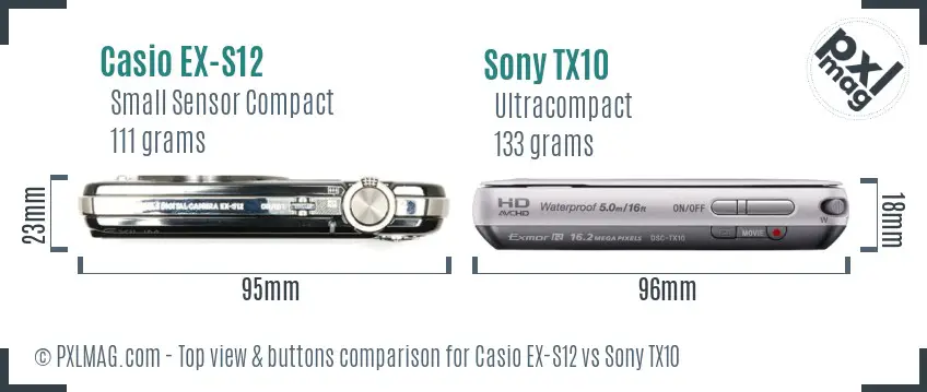 Casio EX-S12 vs Sony TX10 top view buttons comparison