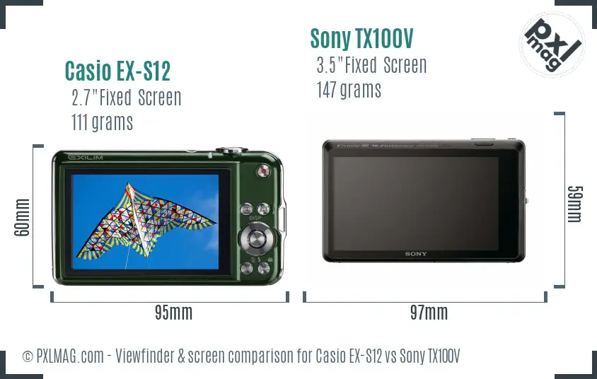 Casio EX-S12 vs Sony TX100V Screen and Viewfinder comparison