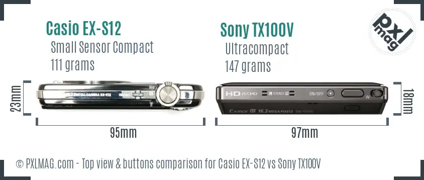 Casio EX-S12 vs Sony TX100V top view buttons comparison