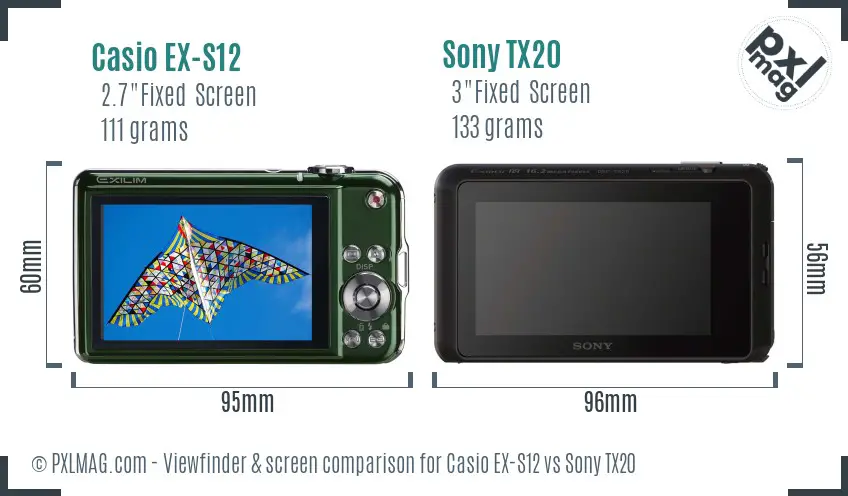 Casio EX-S12 vs Sony TX20 Screen and Viewfinder comparison Casio EX-S12 vs Sony TX20 Screen and Viewfinder comparison