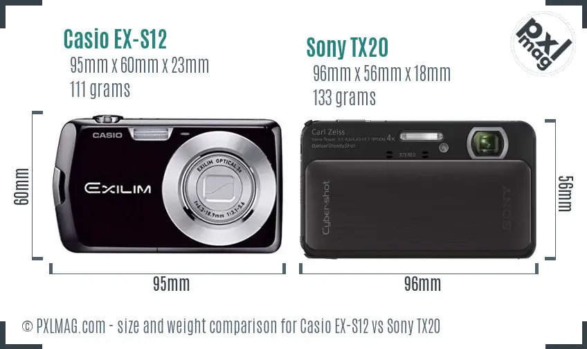 Casio EX-S12 vs Sony TX20 size comparison Casio EX-S12 vs Sony TX20 size comparison