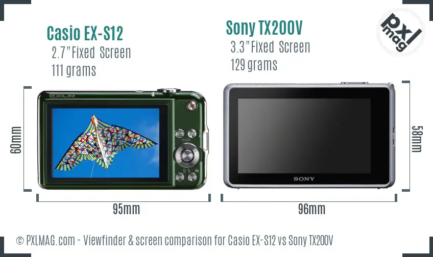 Casio EX-S12 vs Sony TX200V Screen and Viewfinder comparison