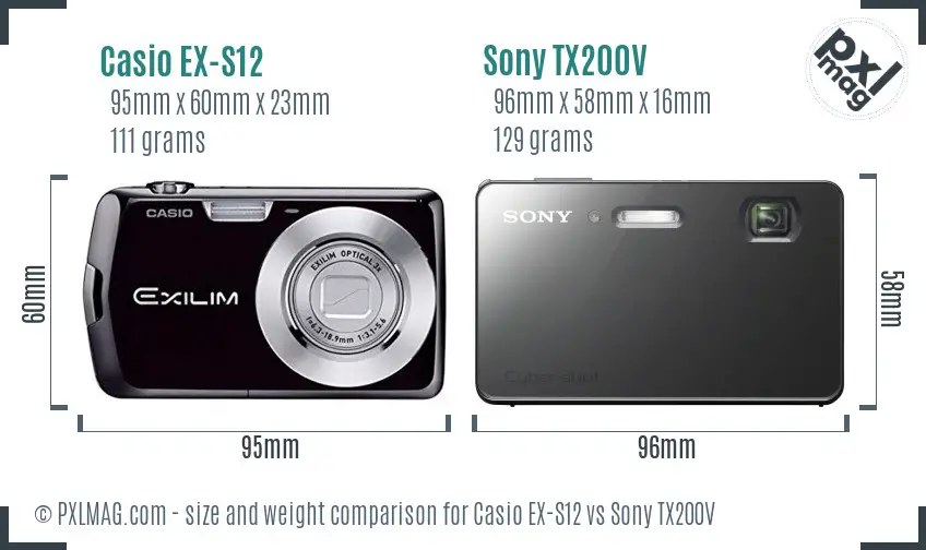 Casio EX-S12 vs Sony TX200V size comparison