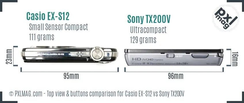 Casio EX-S12 vs Sony TX200V top view buttons comparison