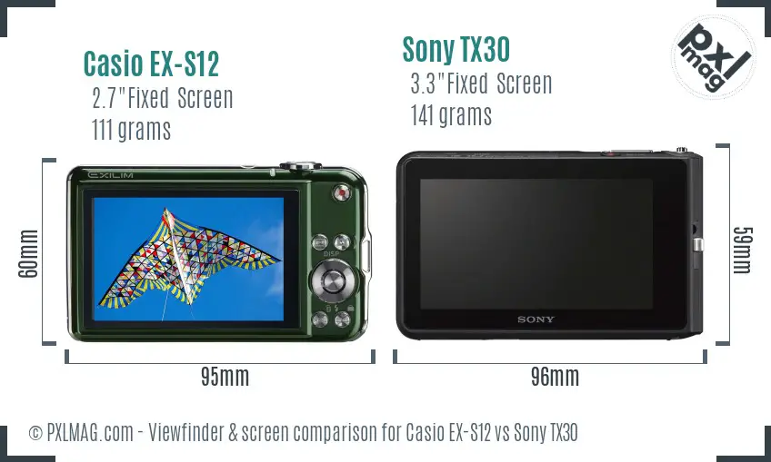 Casio EX-S12 vs Sony TX30 Screen and Viewfinder comparison