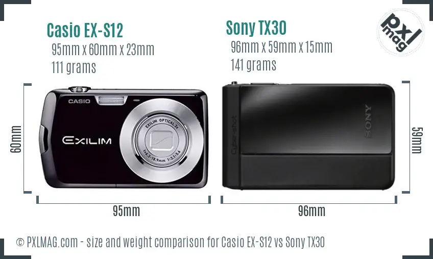 Casio EX-S12 vs Sony TX30 size comparison