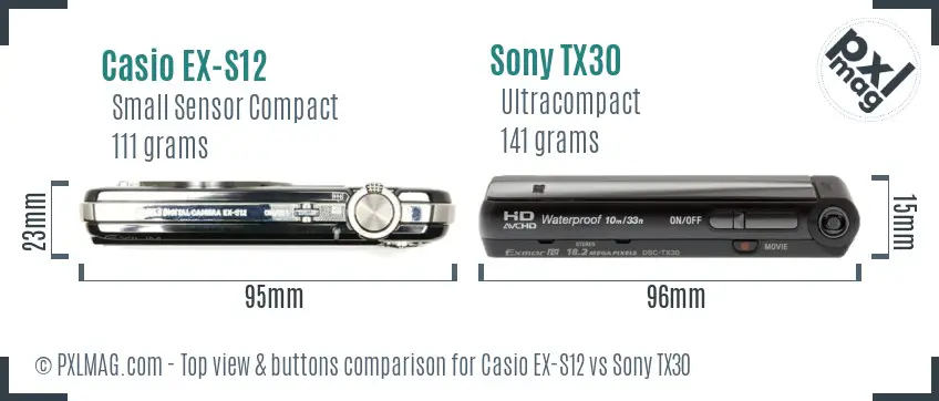 Casio EX-S12 vs Sony TX30 top view buttons comparison