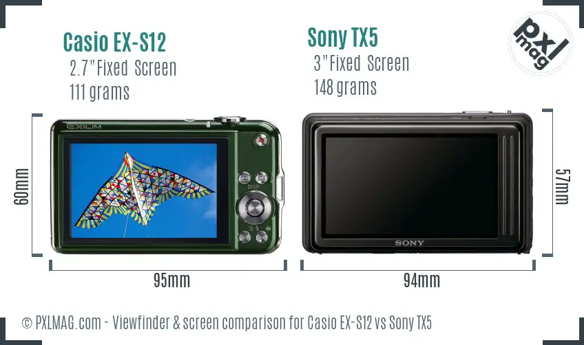 Casio EX-S12 vs Sony TX5 Screen and Viewfinder comparison