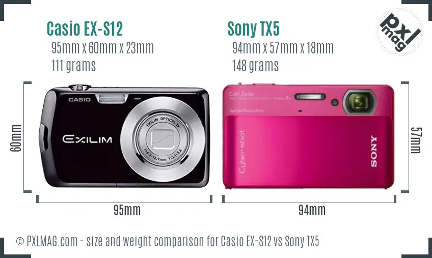 Casio EX-S12 vs Sony TX5 size comparison