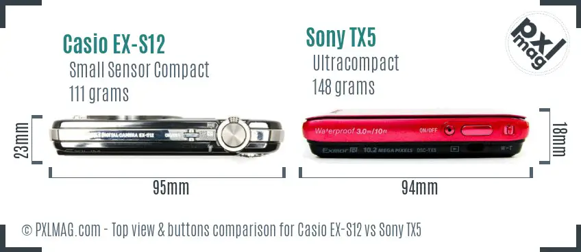 Casio EX-S12 vs Sony TX5 top view buttons comparison