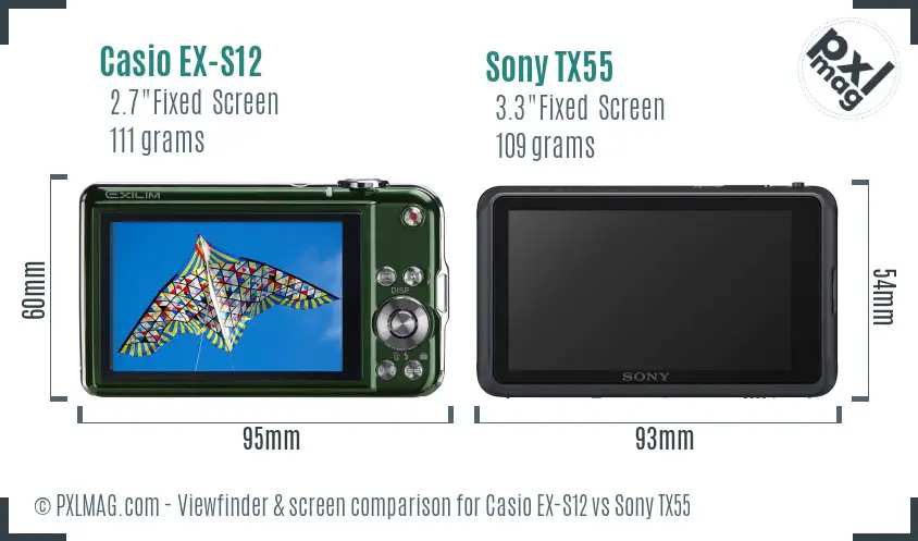 Casio EX-S12 vs Sony TX55 Screen and Viewfinder comparison