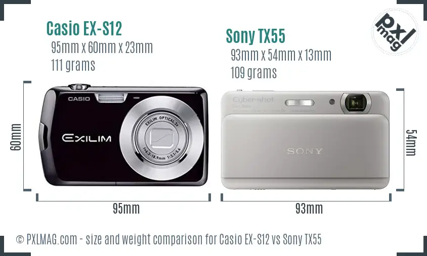 Casio EX-S12 vs Sony TX55 size comparison