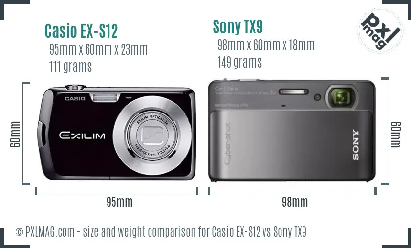 Casio EX-S12 vs Sony TX9 size comparison