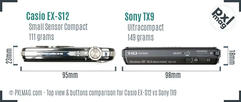 Casio EX-S12 vs Sony TX9 top view buttons comparison