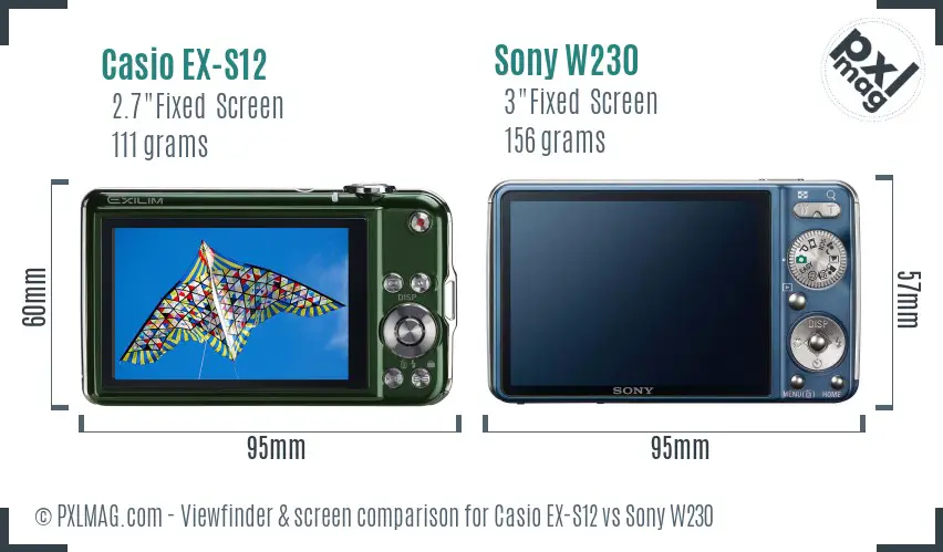 Casio EX-S12 vs Sony W230 Screen and Viewfinder comparison Casio EX-S12 vs Sony W230 Screen and Viewfinder comparison