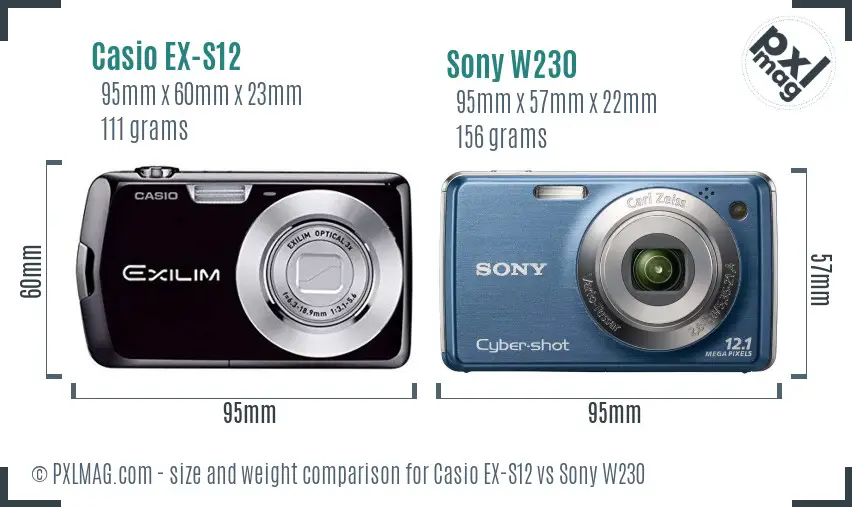 Casio EX-S12 vs Sony W230 size comparison Casio EX-S12 vs Sony W230 size comparison