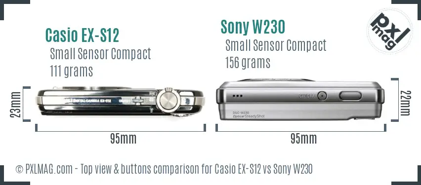 Casio EX-S12 vs Sony W230 top view buttons comparison Casio EX-S12 vs Sony W230 top view buttons comparison