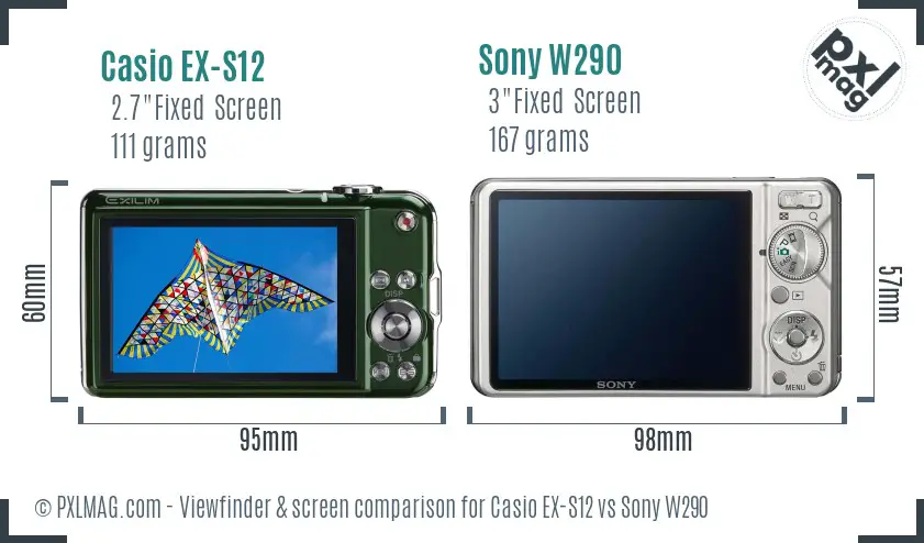 Casio EX-S12 vs Sony W290 Screen and Viewfinder comparison Casio EX-S12 vs Sony W290 Screen and Viewfinder comparison