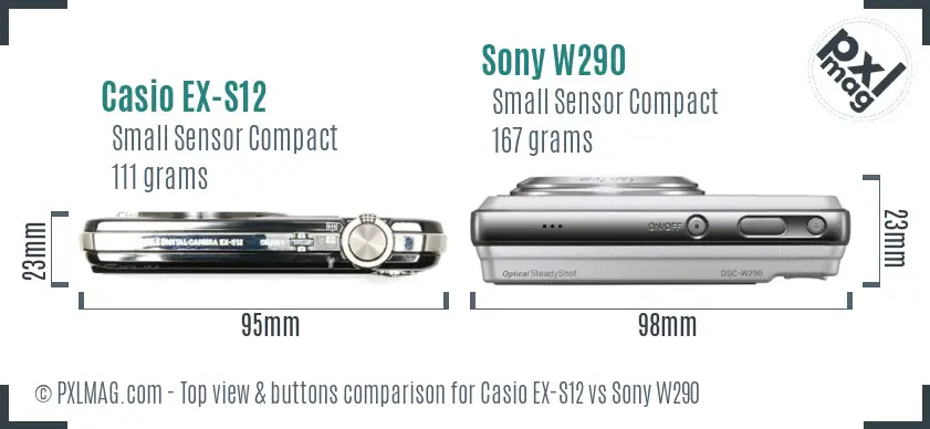 Casio EX-S12 vs Sony W290 top view buttons comparison Casio EX-S12 vs Sony W290 top view buttons comparison