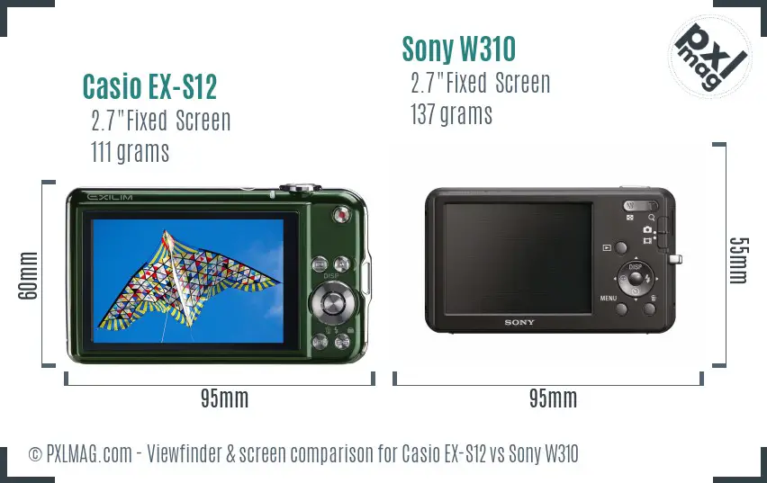 Casio EX-S12 vs Sony W310 Screen and Viewfinder comparison