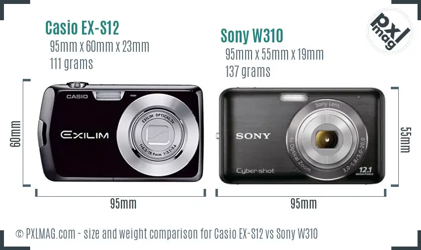 Casio EX-S12 vs Sony W310 size comparison