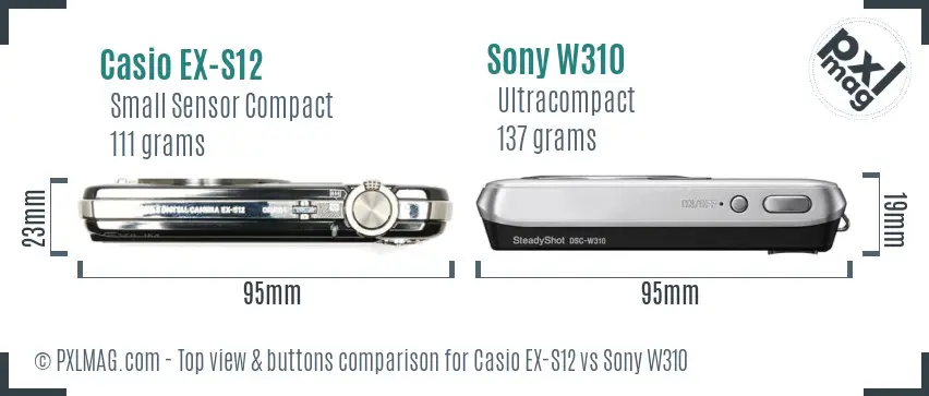 Casio EX-S12 vs Sony W310 top view buttons comparison