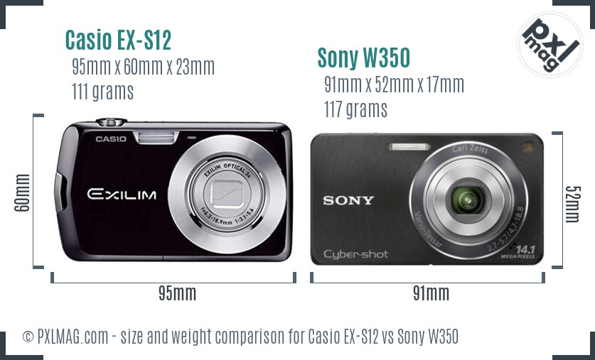 Casio EX-S12 vs Sony W350 size comparison