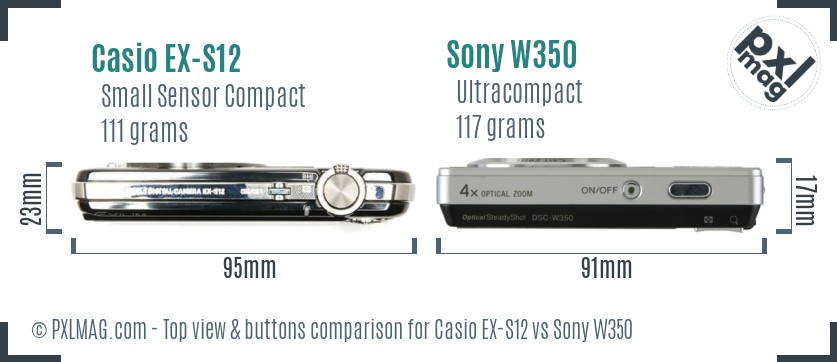 Casio EX-S12 vs Sony W350 top view buttons comparison
