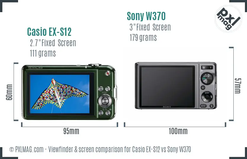 Casio EX-S12 vs Sony W370 Screen and Viewfinder comparison