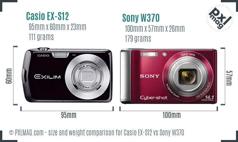 Casio EX-S12 vs Sony W370 size comparison