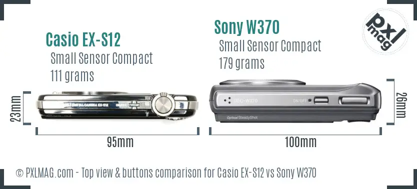 Casio EX-S12 vs Sony W370 top view buttons comparison