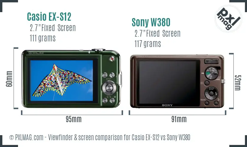 Casio EX-S12 vs Sony W380 Screen and Viewfinder comparison