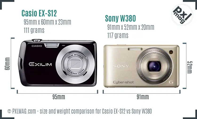 Casio EX-S12 vs Sony W380 size comparison