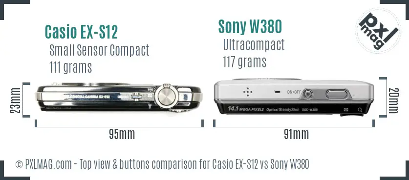 Casio EX-S12 vs Sony W380 top view buttons comparison