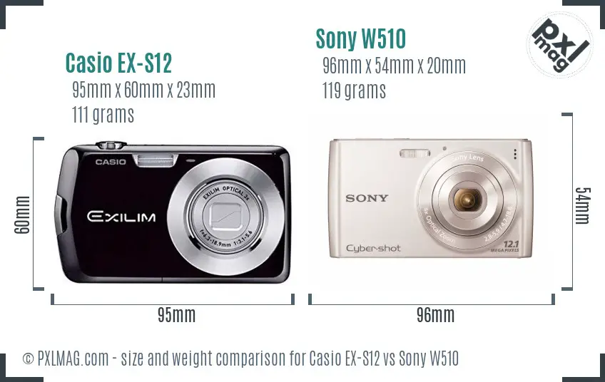 Casio EX-S12 vs Sony W510 size comparison