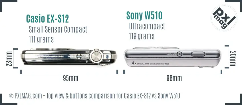 Casio EX-S12 vs Sony W510 top view buttons comparison