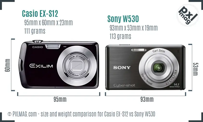 Casio EX-S12 vs Sony W530 size comparison