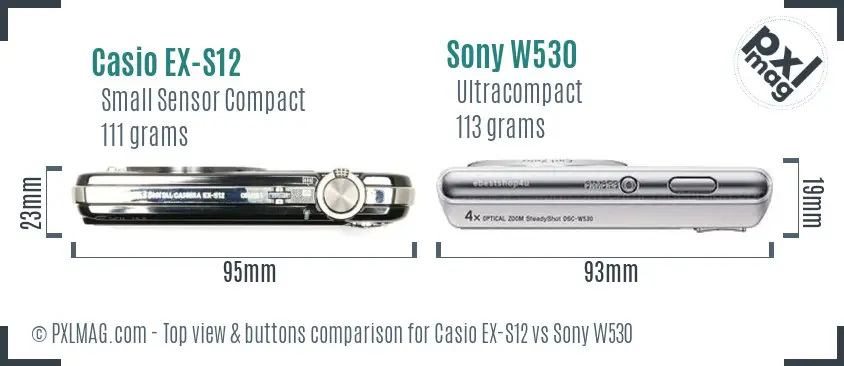Casio EX-S12 vs Sony W530 top view buttons comparison