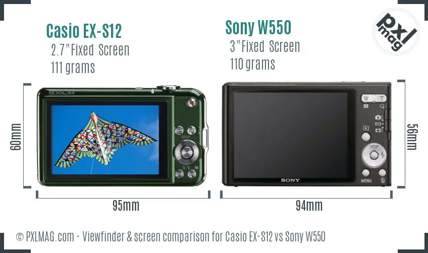 Casio EX-S12 vs Sony W550 Screen and Viewfinder comparison