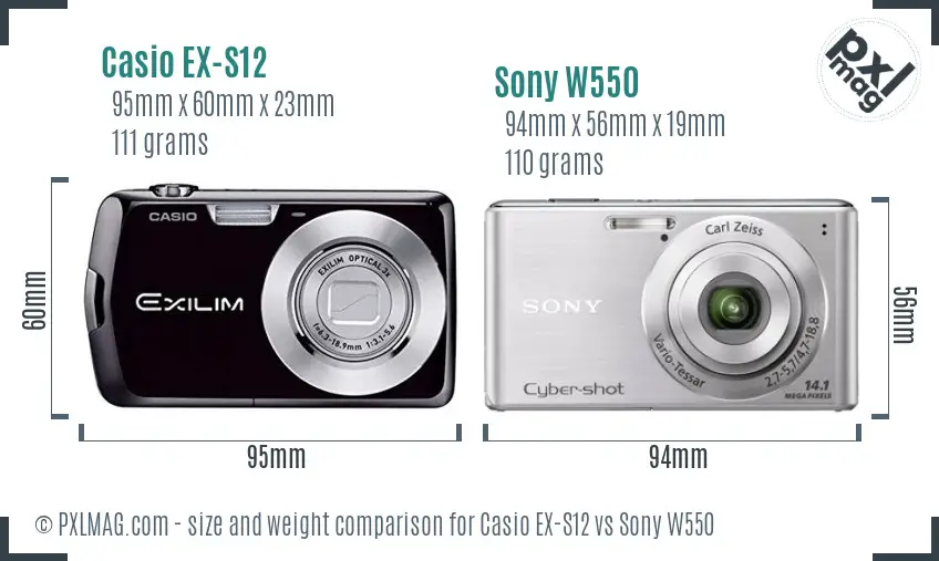 Casio EX-S12 vs Sony W550 size comparison