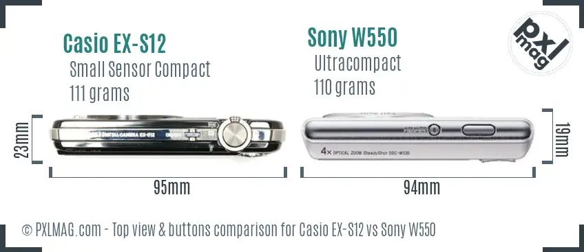 Casio EX-S12 vs Sony W550 top view buttons comparison