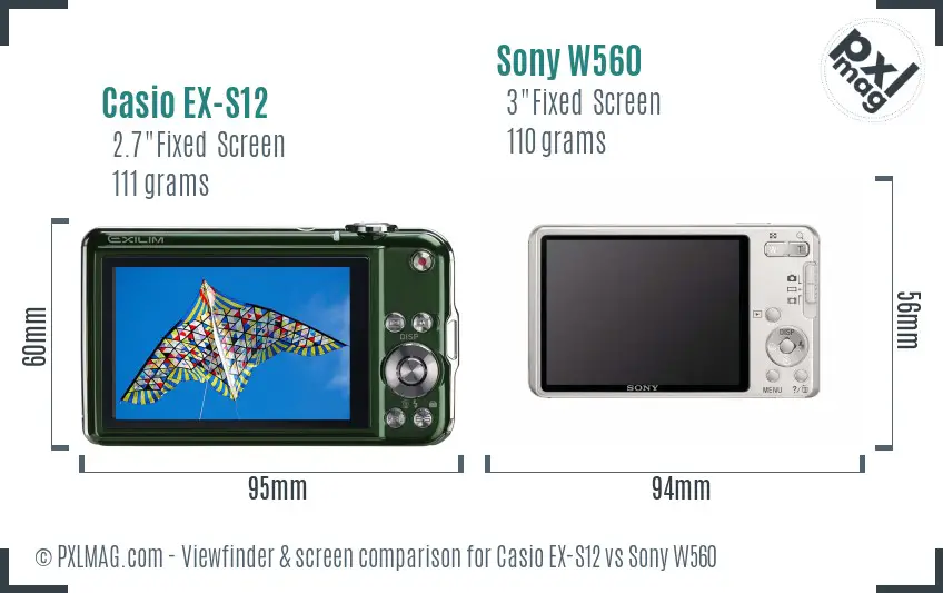 Casio EX-S12 vs Sony W560 Screen and Viewfinder comparison Casio EX-S12 vs Sony W560 Screen and Viewfinder comparison