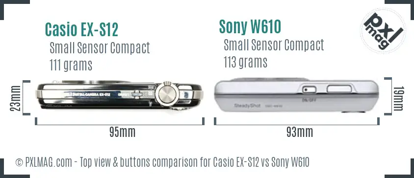 Casio EX-S12 vs Sony W610 top view buttons comparison Casio EX-S12 vs Sony W610 top view buttons comparison