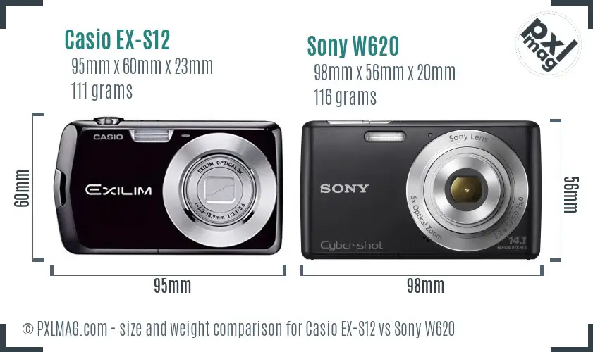 Casio EX-S12 vs Sony W620 size comparison