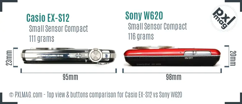 Casio EX-S12 vs Sony W620 top view buttons comparison