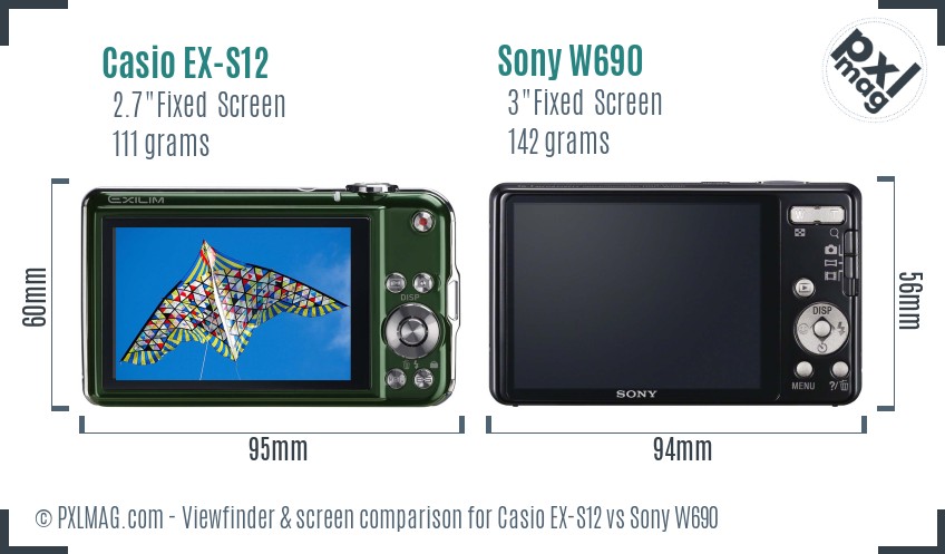 Casio EX-S12 vs Sony W690 Screen and Viewfinder comparison