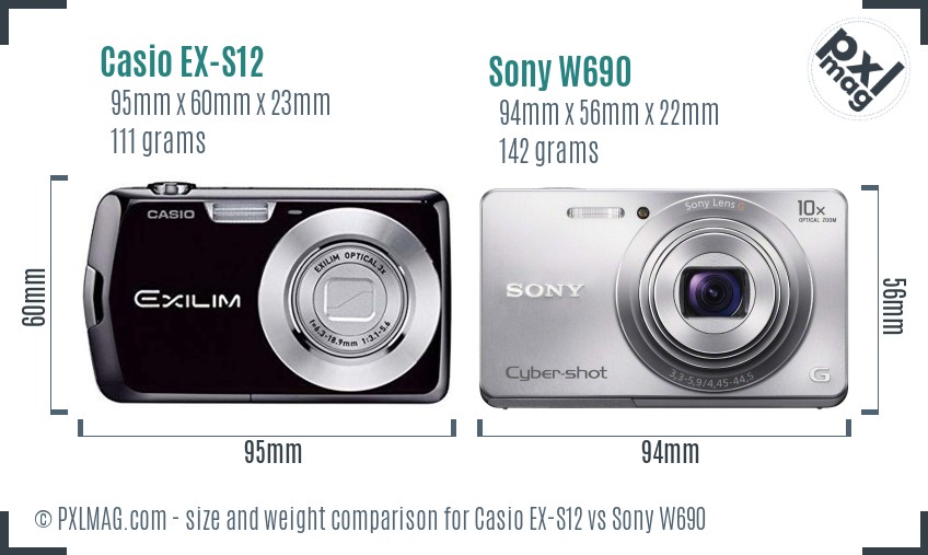 Casio EX-S12 vs Sony W690 size comparison Casio EX-S12 vs Sony W690 size comparison